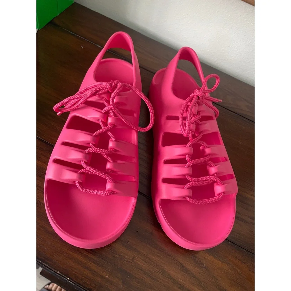Bottega‎ Veneta Men's 667220 Pink Lace-up open sandals shoe, sz 39